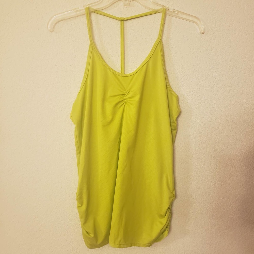 Soybu Racer Back T Strap Tank Top Line Yellow Green Sz S
